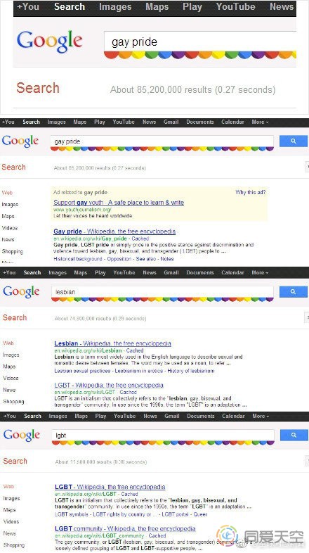 Google又开始为LGBT搜索词显示彩虹