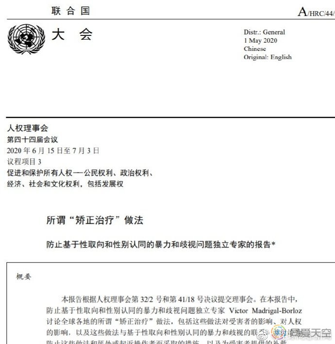 专家报告呼吁各国禁止“治疗同性恋”，中国代表发言阐述立场