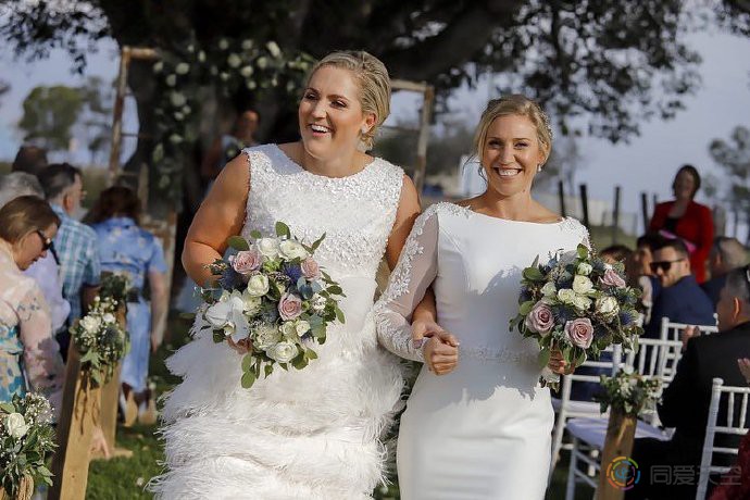澳女子板球冠军队的一对队友举行婚礼