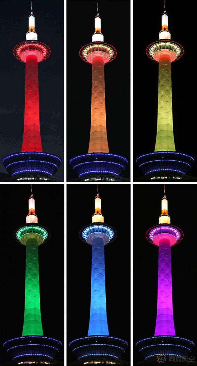 京都地标点亮彩虹灯，迎接同性伴侣证明制度