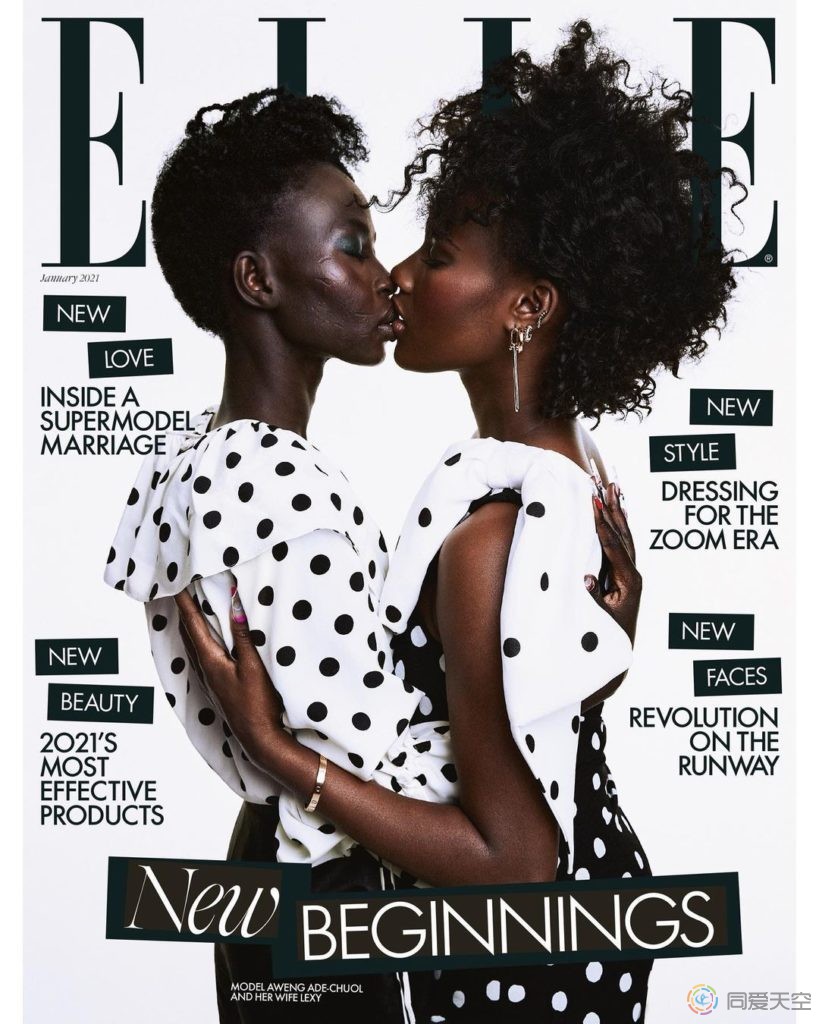黑人超模携爱妻登上《ELLE》杂志开年大刊封面
